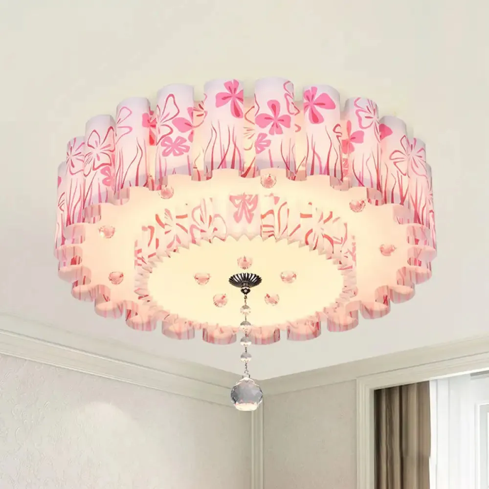 Acrylic Dual-Layered Flushmount Countryside LED Ceiling Lamp for Restaurants with Crystal Ball - Pink/Purple