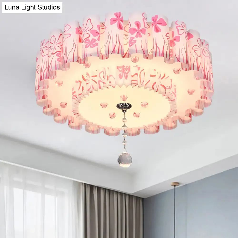 Acrylic Dual-Layered Flushmount Countryside LED Ceiling Lamp for Restaurants with Crystal Ball - Pink/Purple