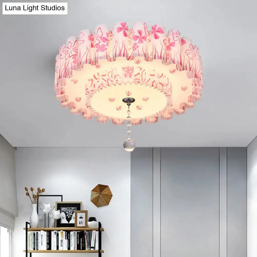 Acrylic Dual-Layered Flushmount Countryside LED Ceiling Lamp for Restaurants with Crystal Ball - Pink/Purple