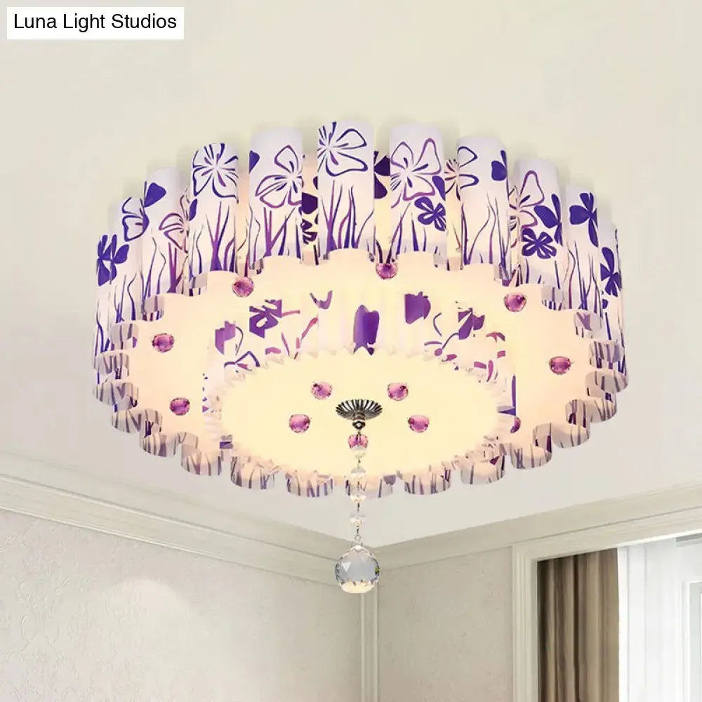 Acrylic Dual-Layered Flushmount Countryside LED Ceiling Lamp for Restaurants with Crystal Ball - Pink/Purple