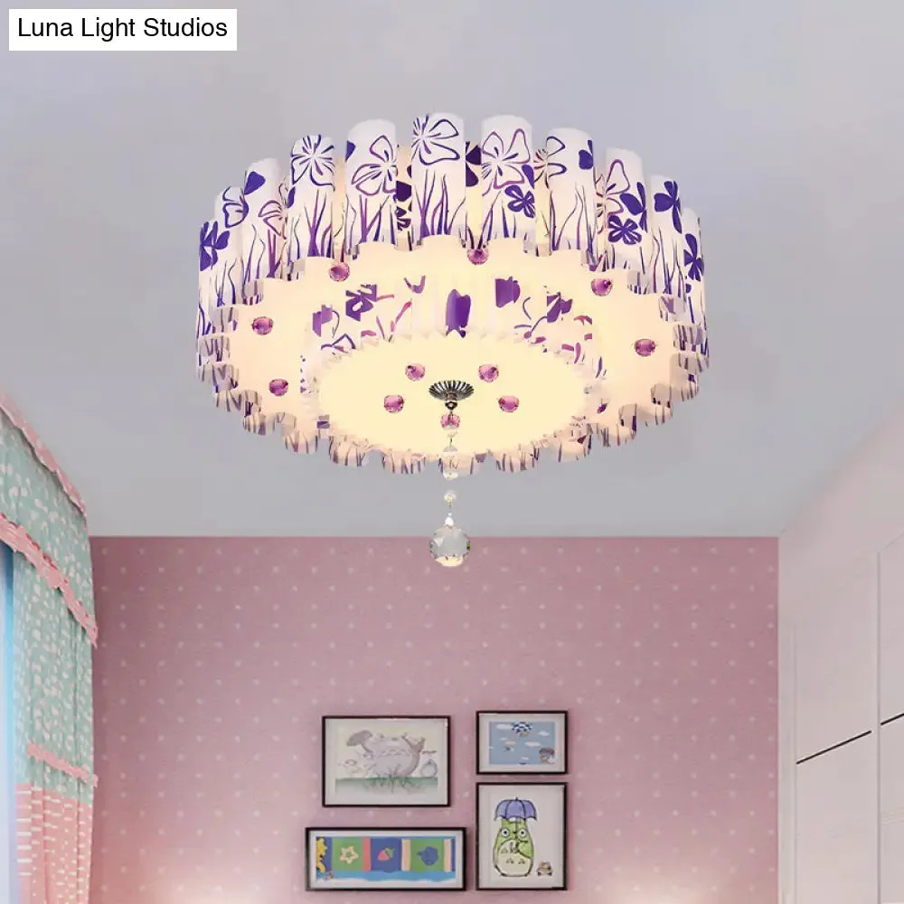 Acrylic Dual-Layered Flushmount Countryside LED Ceiling Lamp for Restaurants with Crystal Ball - Pink/Purple