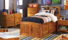 Addison Honey Twin Captains Bed with Bookcase Headboard