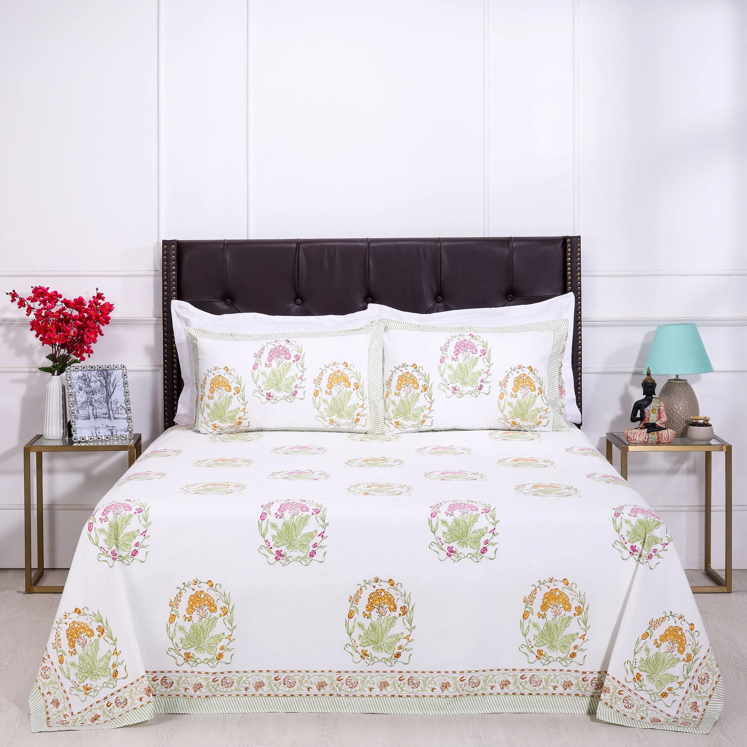 Angarika Phool Mustard Cotton Percale Bedsheet