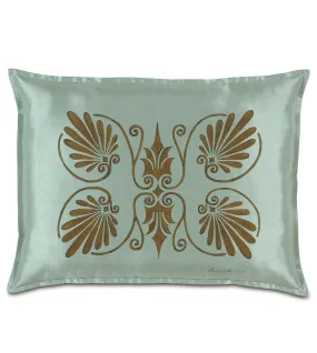 Anthemion Hand-Painted Teal Silk Standard Sham 20x27