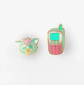 Asymmetrical Cloisonné Stud Earrings - 90's Cell & Furby