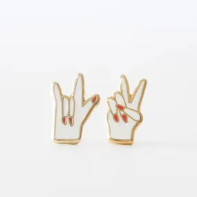 Asymmetrical Cloisonné Stud Earrings - Peace & Love