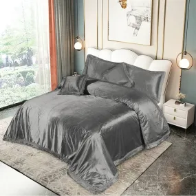 Aurora 5 Pcs Velvet Embossed Grey Bedding Set