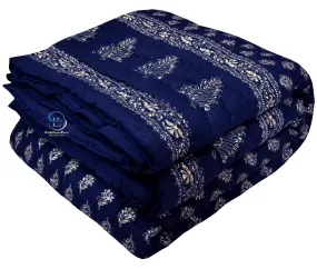 AUROSTYLE 400 TC Pure Organic Cotton Super Super Soft Jaipuri AC Quilt/Razai/Rajai Floral Print, Butti Design Printed Jaipuri Razai for Winter(Blue with Daie Gold Print, Double Bed)