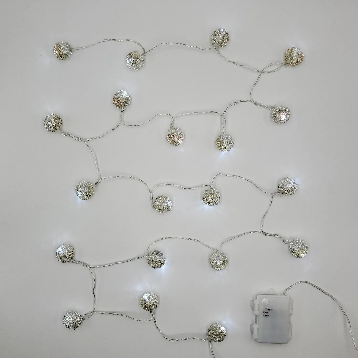 Battery Operated String Lights with 20 Antique Silver Balls