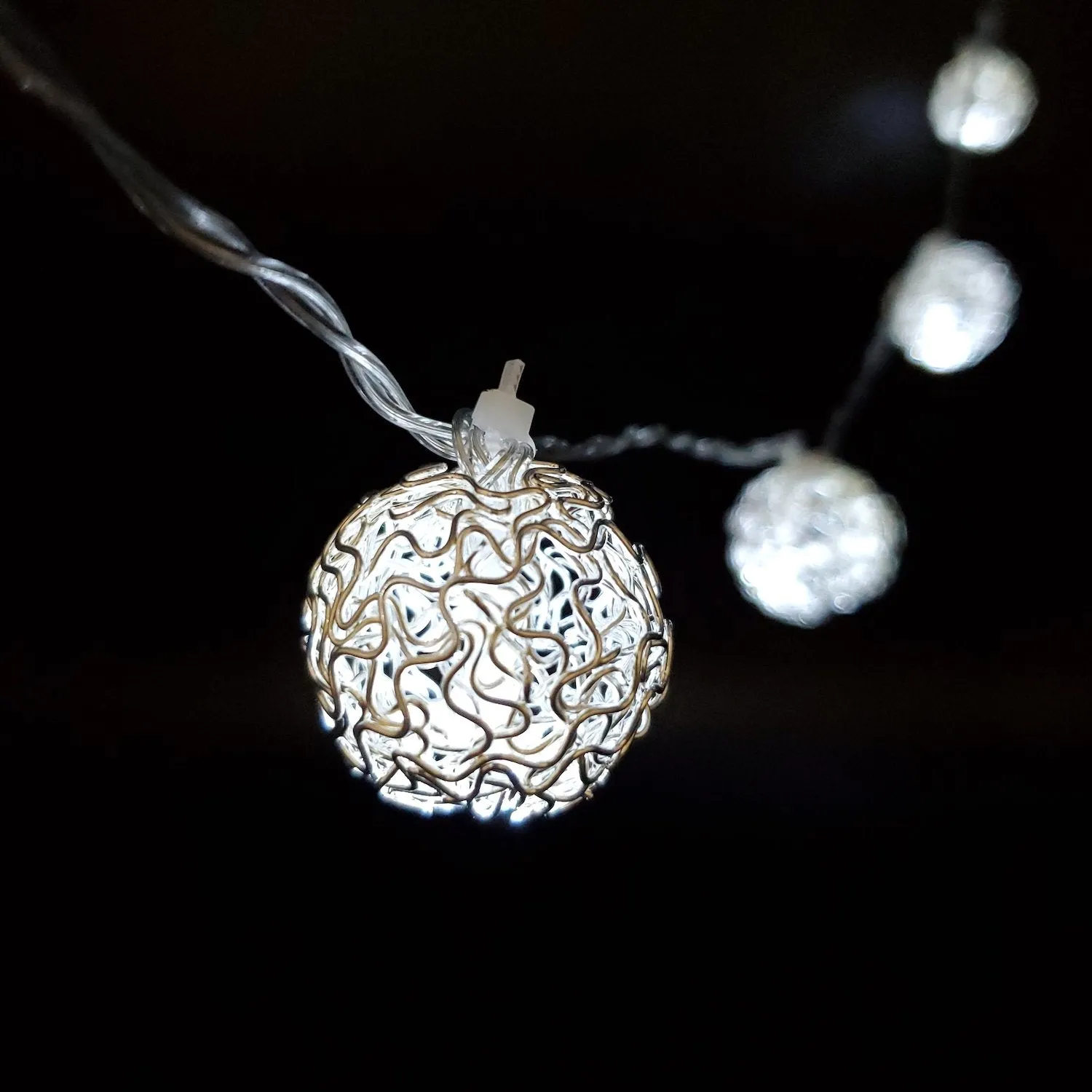 Battery Operated String Lights with 20 Antique Silver Balls