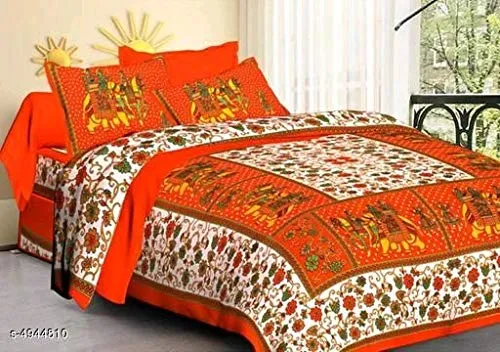 BedZone Cotton Rajasthani Jaipuri Checkered King Size bedsheets Combo Double Bed Set 2 Double Bedsheet with 4 Pillow Cover (Multicolor)