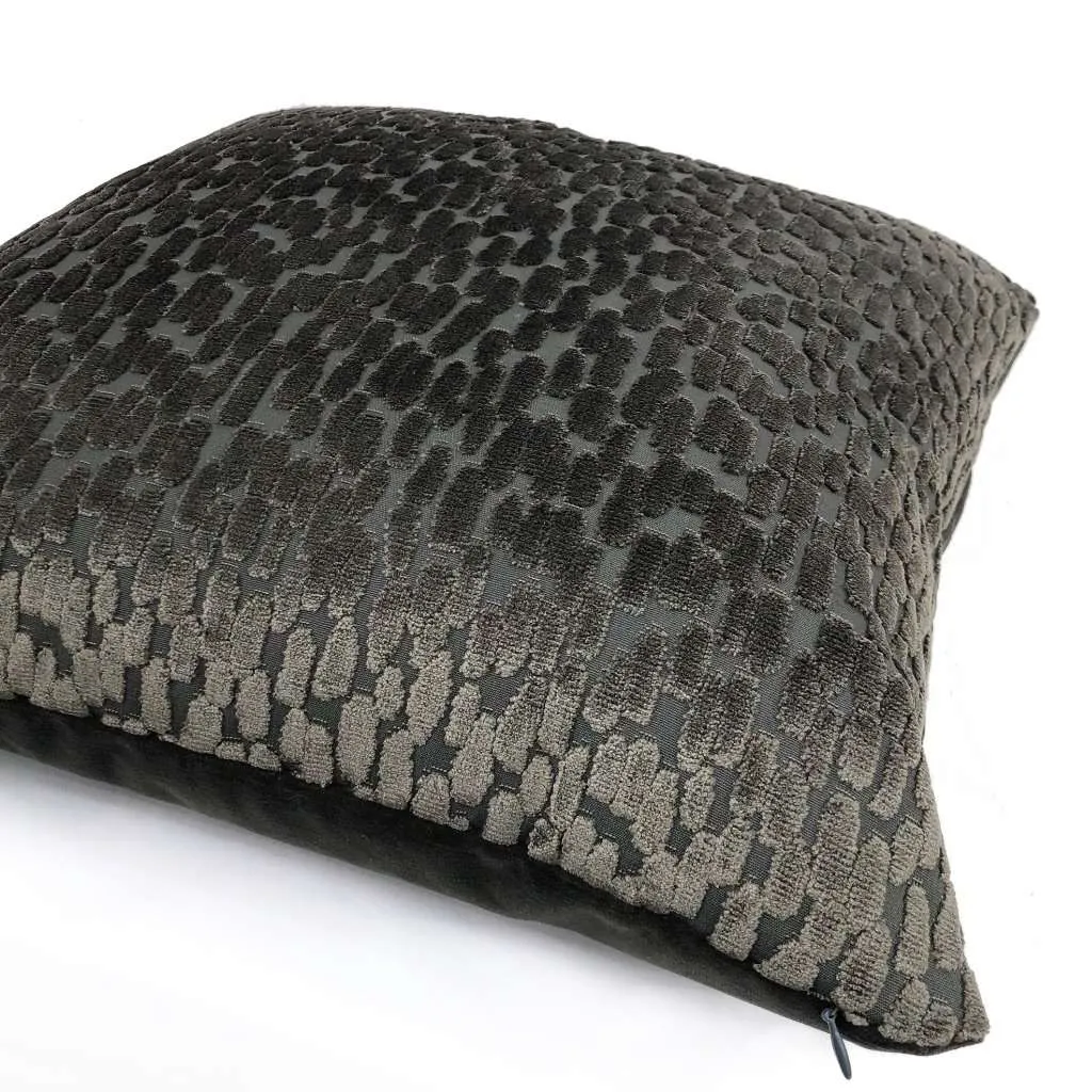 Bellini Graphite Gray Large Velvet Dots Texture Pillow Cover