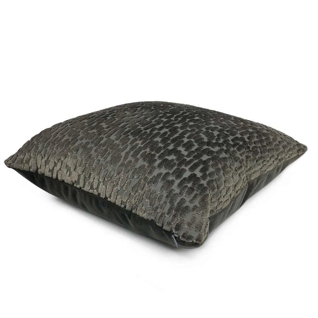 Bellini Graphite Gray Large Velvet Dots Texture Pillow Cover