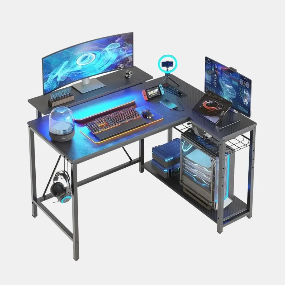 Bestier 42 inch Small L Shaped Gaming Desk with Charging Port & LED Strip