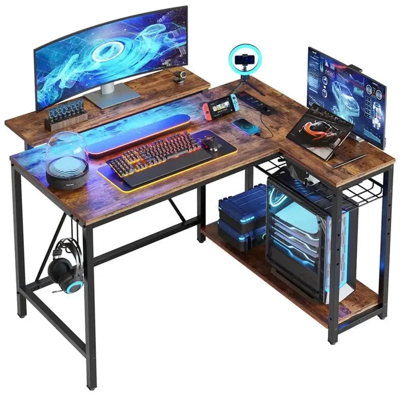 Bestier 42 inch Small L Shaped Gaming Desk with Charging Port & LED Strip