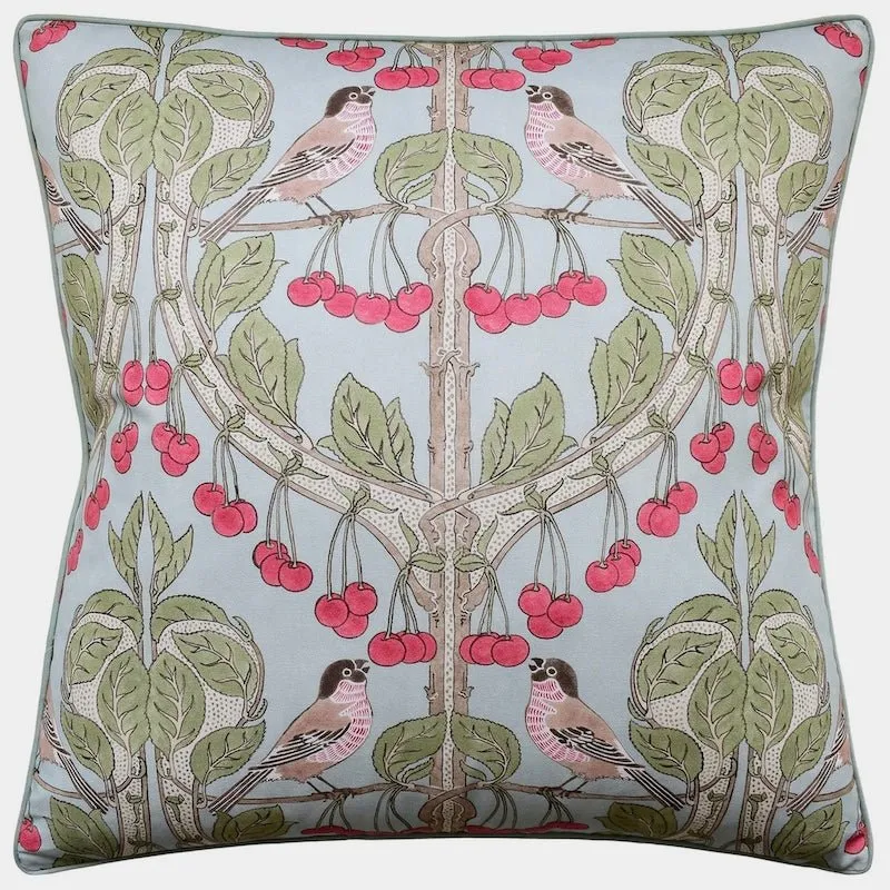 Birds & Cherries Soft Blue Decorative Pillow Ryan Studio