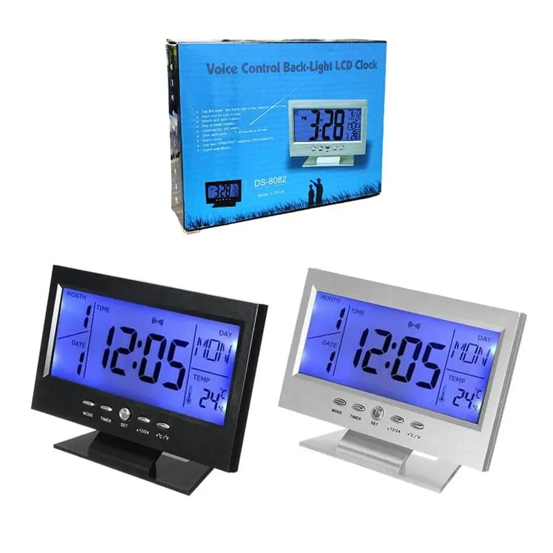 (Black) Digital LCD Clock with Calendar, Temperature Sensor, Alarm for Table and Study Desk Clock Watch |