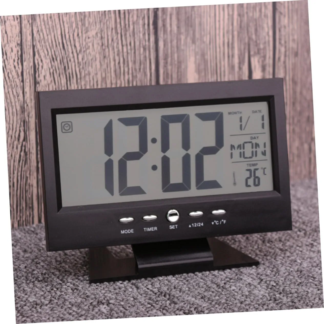 (Black) Digital LCD Clock with Calendar, Temperature Sensor, Alarm for Table and Study Desk Clock Watch |