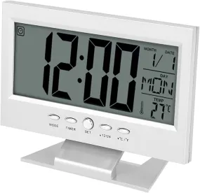 (Black) Digital LCD Clock with Calendar, Temperature Sensor, Alarm for Table and Study Desk Clock Watch |