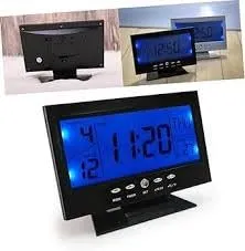 (Black) Digital LCD Clock with Calendar, Temperature Sensor, Alarm for Table and Study Desk Clock Watch |