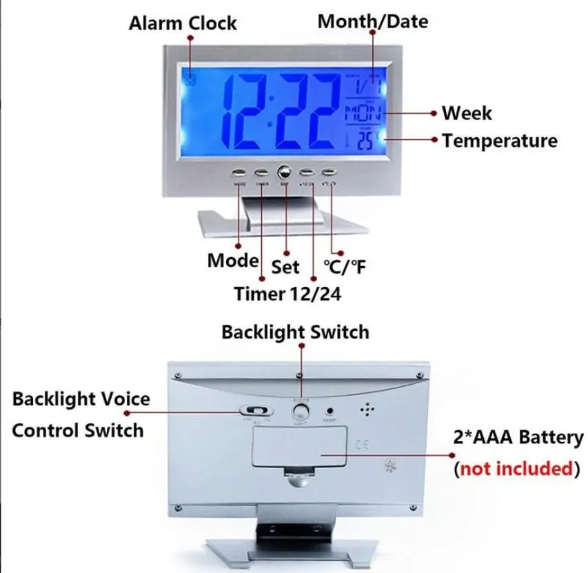 (Black) Digital LCD Clock with Calendar, Temperature Sensor, Alarm for Table and Study Desk Clock Watch |