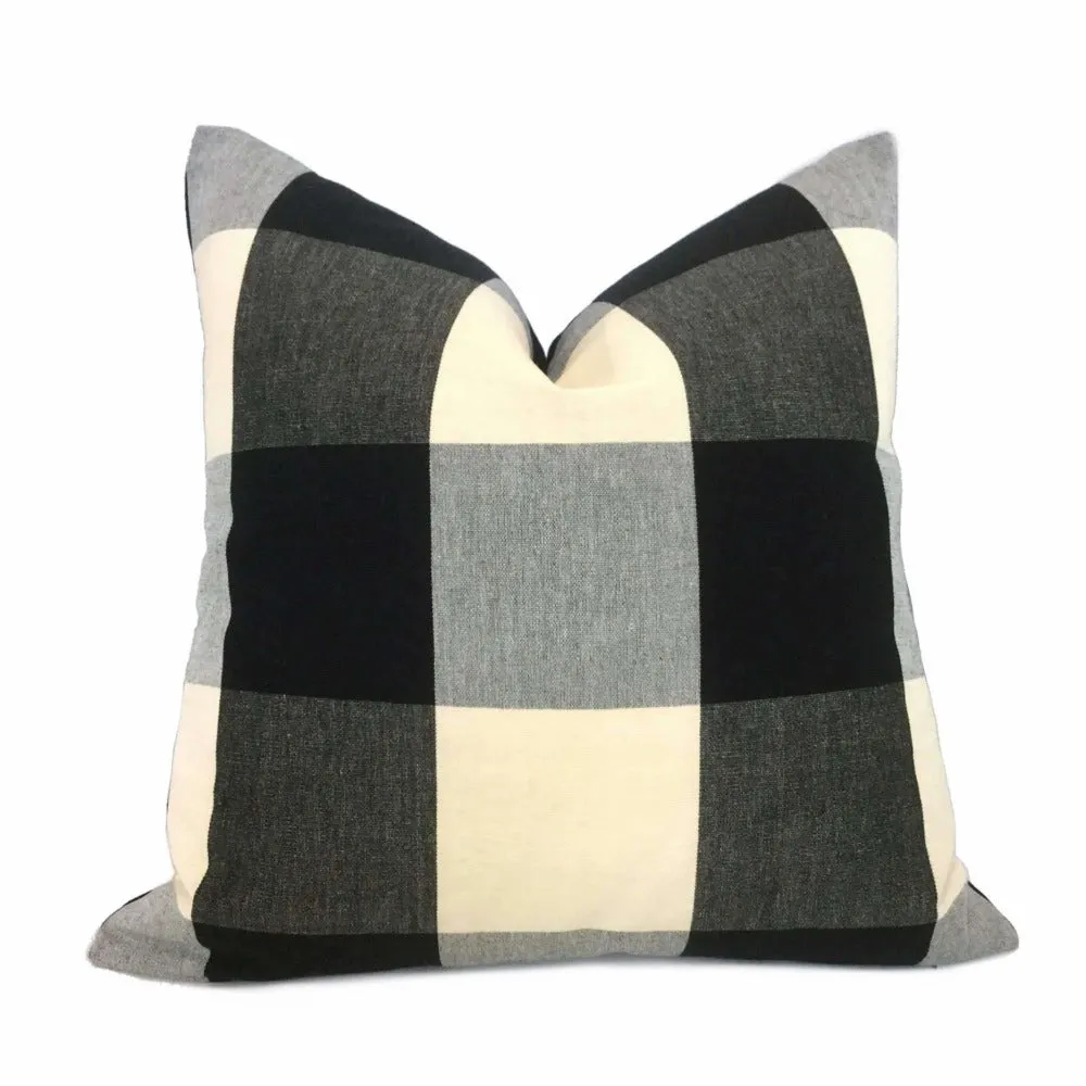 Black Gray Cream Buffalo Plaid Large Checks Pillow Cover