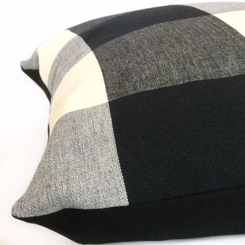 Black Gray Cream Buffalo Plaid Large Checks Pillow Cover