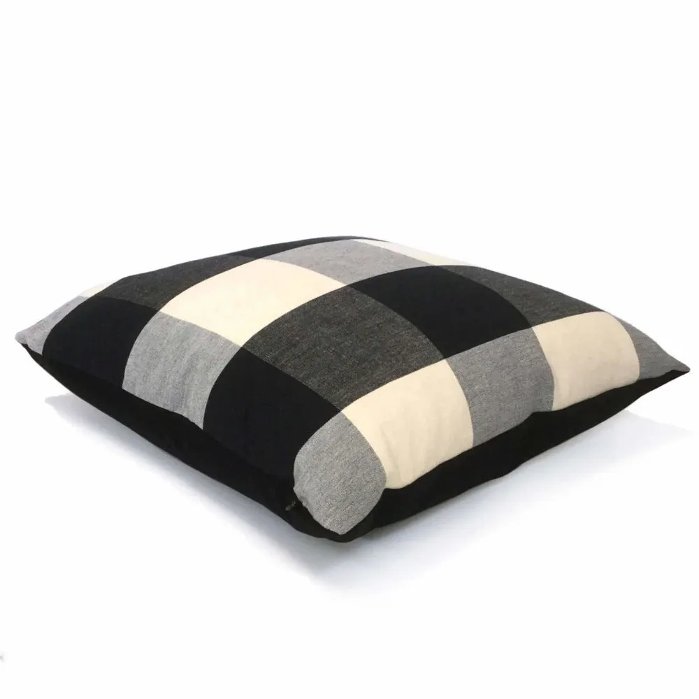 Black Gray Cream Buffalo Plaid Large Checks Pillow Cover