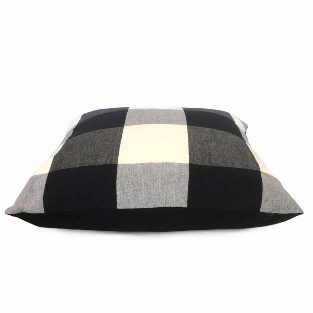 Black Gray Cream Buffalo Plaid Large Checks Pillow Cover