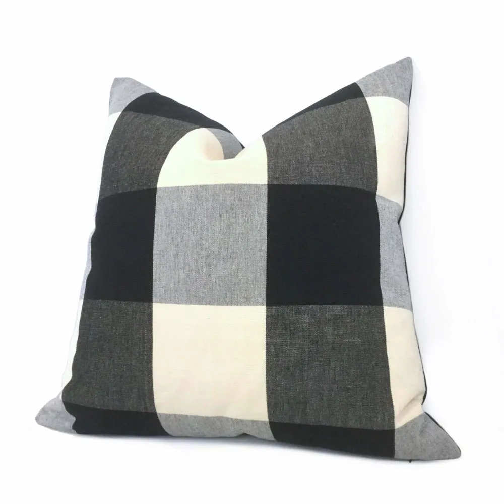 Black Gray Cream Buffalo Plaid Large Checks Pillow Cover