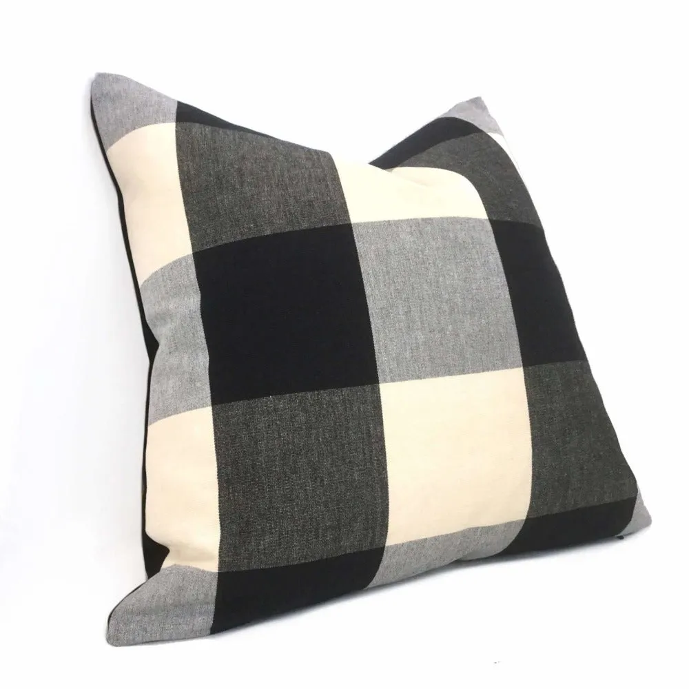 Black Gray Cream Buffalo Plaid Large Checks Pillow Cover