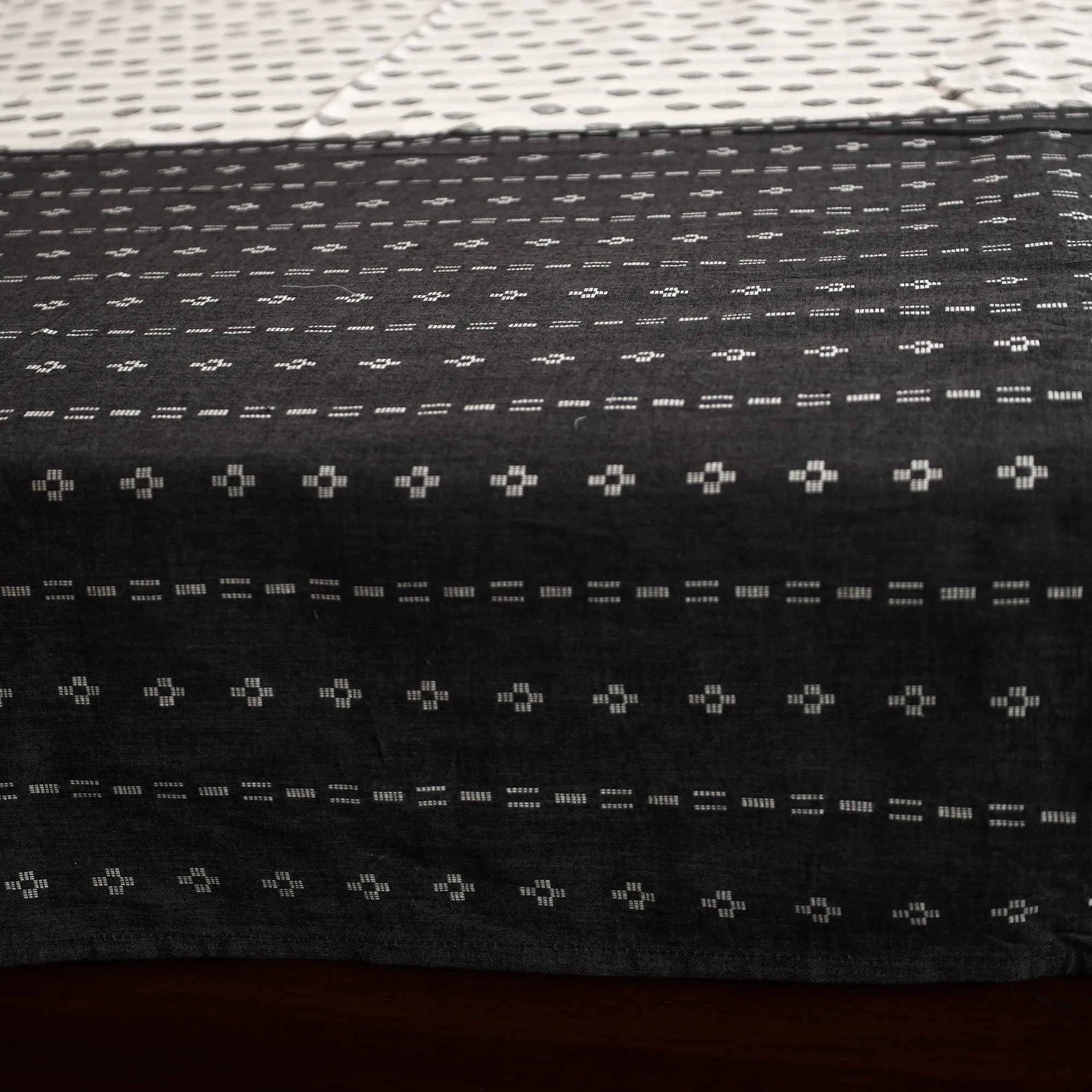 Black - Jacquard Patchwork Cotton Double Bed Cover with Pillow Covers (108 x 83 in) 14