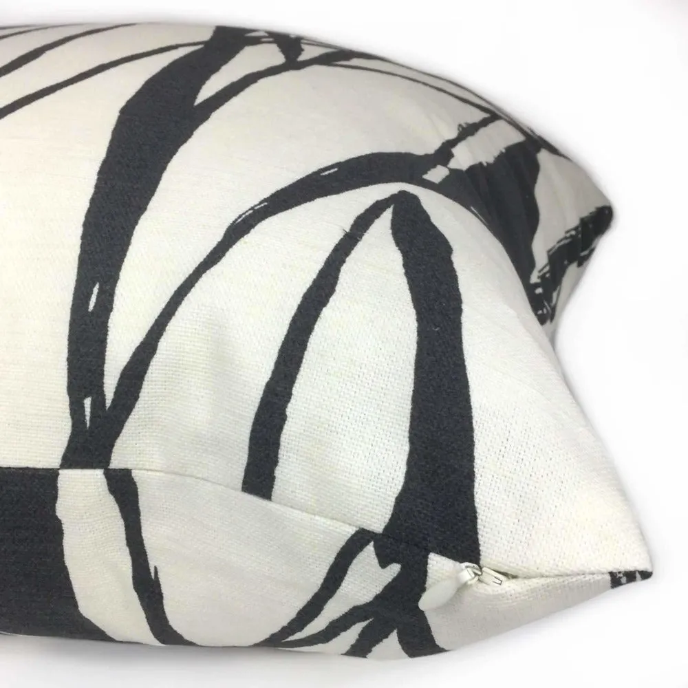 Black White Modern Lines Cotton Print Pillow Cover