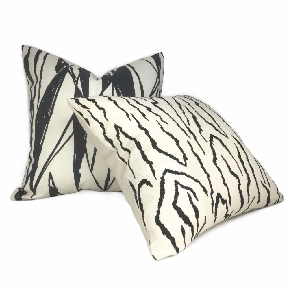 Black White Modern Lines Cotton Print Pillow Cover