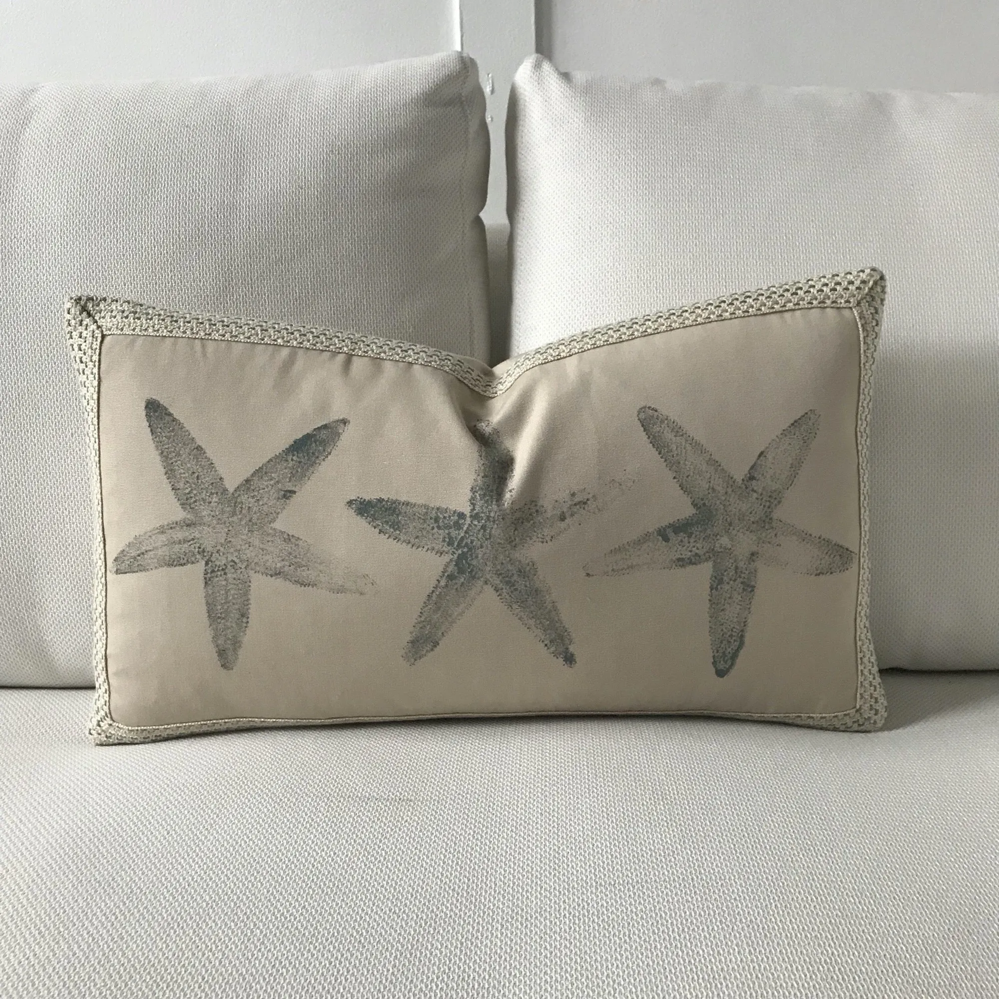 Block Printed Starfish Outdoor Lumbar Pillow Cover 13x22