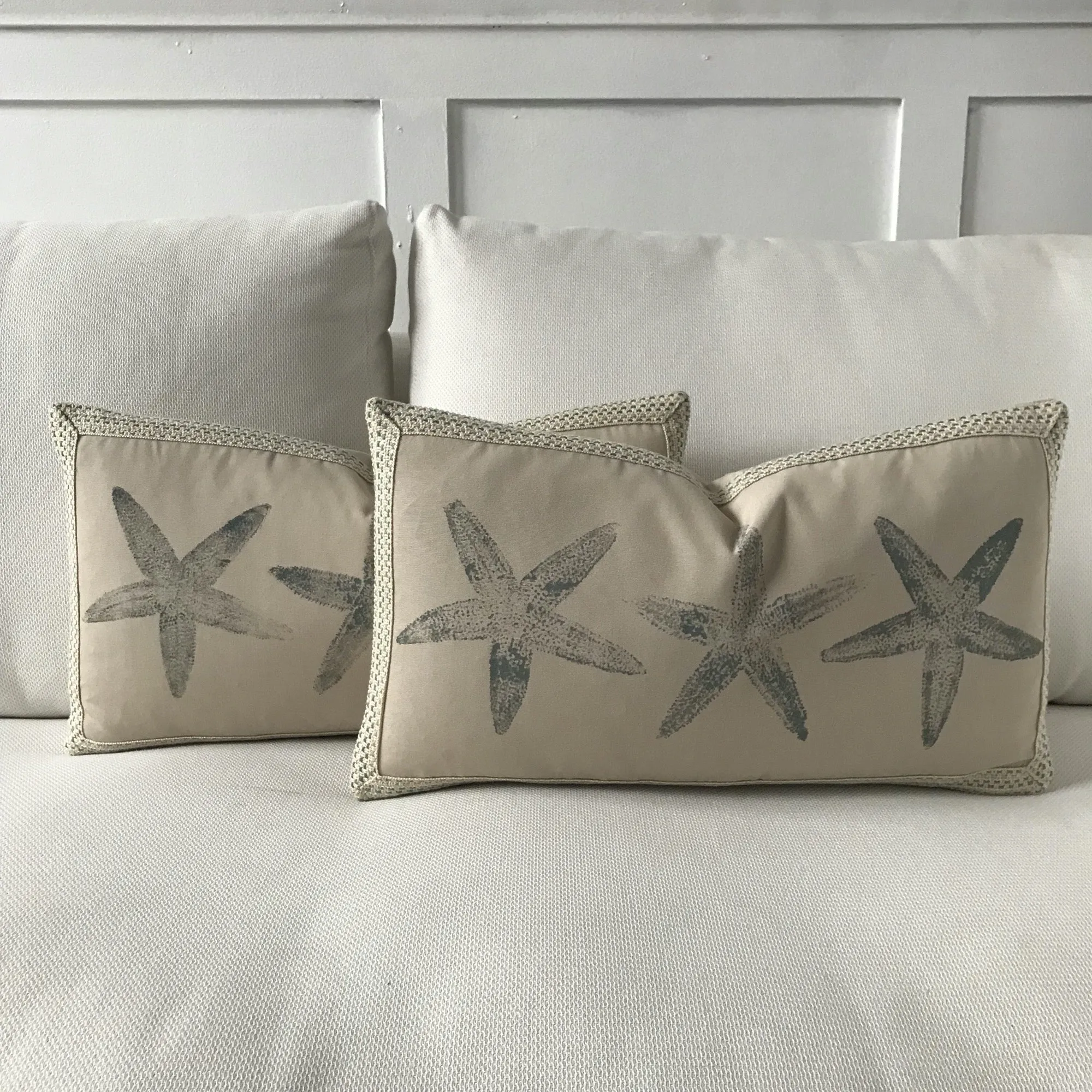 Block Printed Starfish Outdoor Lumbar Pillow Cover 13x22