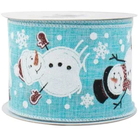 Blue Snowmen Wired Christmas Ribbon - 2 1/2" x 10 Yards