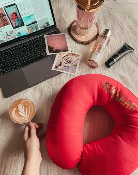 Bright Red Name Travel Neck Pillow