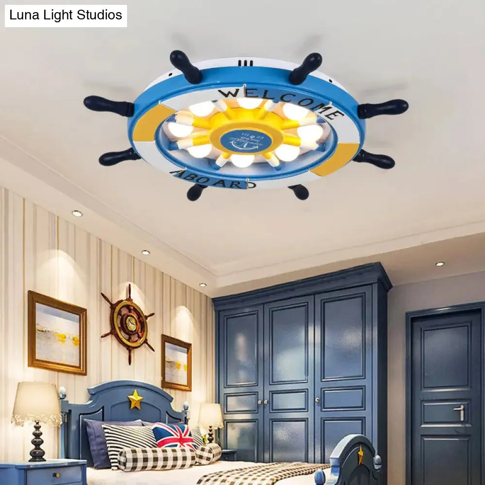 Cartoon LED Ceiling Light: Stylish Pink/White Rudder Design for Bedroom