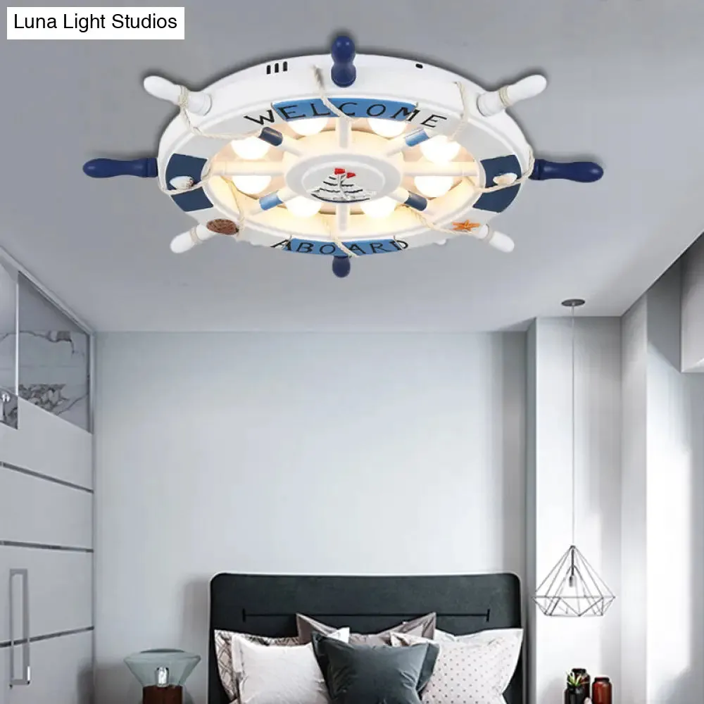 Cartoon LED Ceiling Light: Stylish Pink/White Rudder Design for Bedroom