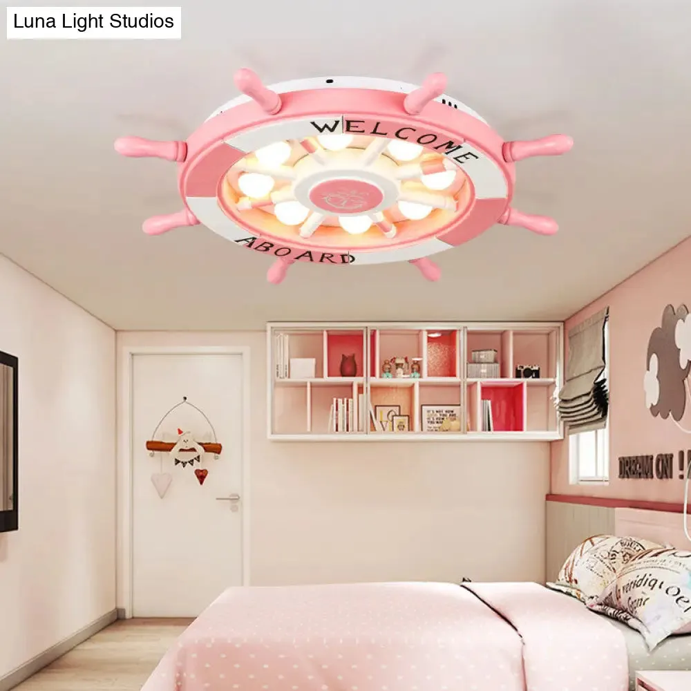 Cartoon LED Ceiling Light: Stylish Pink/White Rudder Design for Bedroom