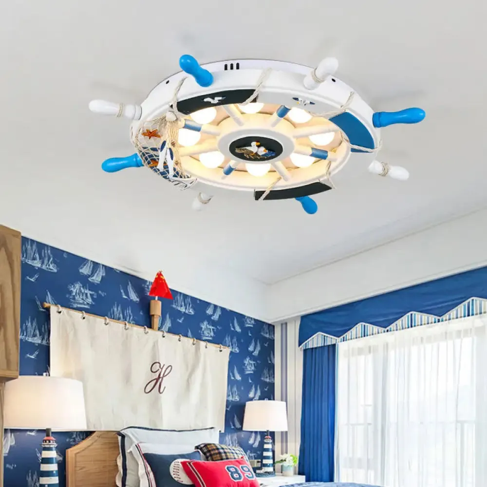 Cartoon LED Ceiling Light: Stylish Pink/White Rudder Design for Bedroom