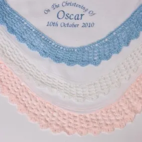 Christening Blanket With Crochet Trim, Personalised Gift