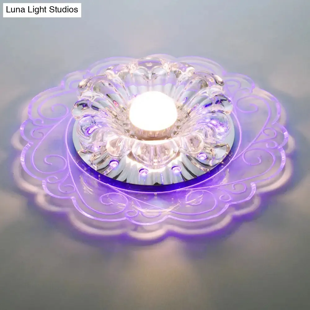 Clear Crystal Floral LED Flush Mount Ceiling Light for Entryway