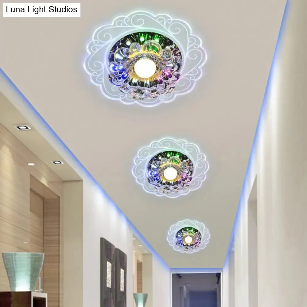 Clear Crystal Floral LED Flush Mount Ceiling Light for Entryway