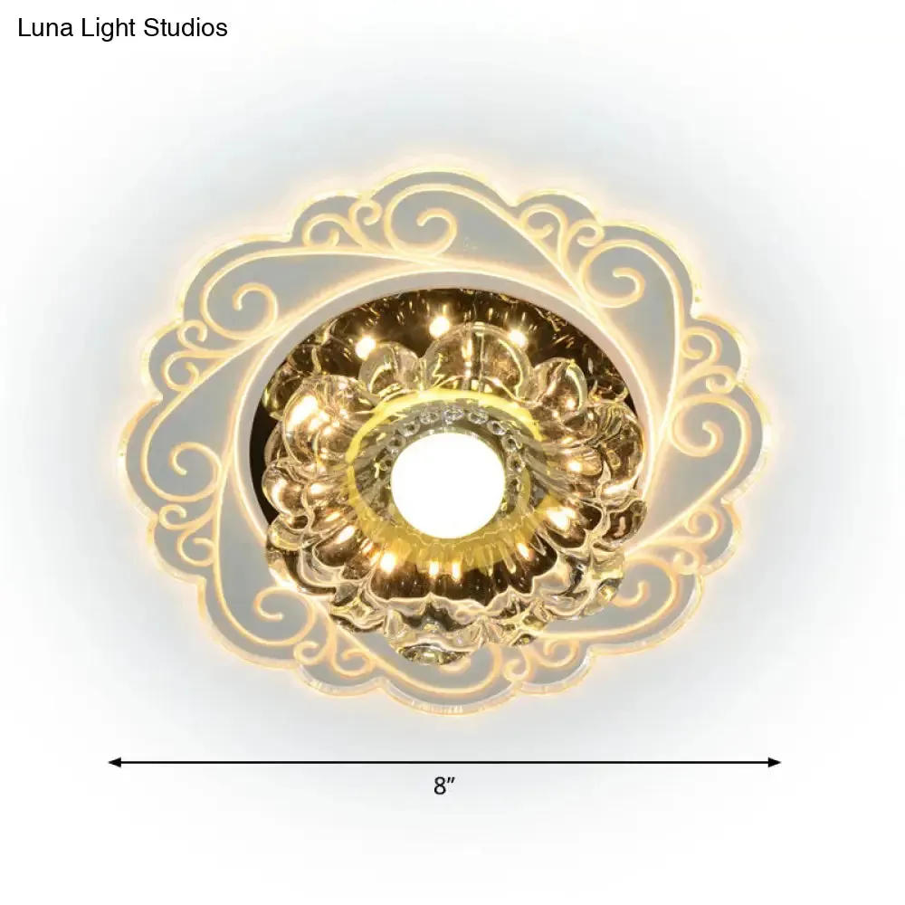 Clear Crystal Floral LED Flush Mount Ceiling Light for Entryway