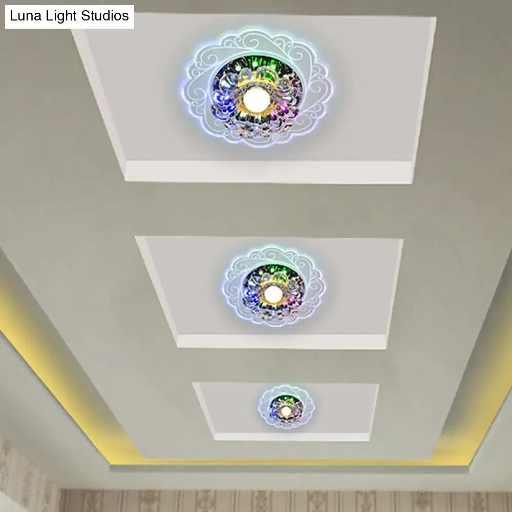 Clear Crystal Floral LED Flush Mount Ceiling Light for Entryway