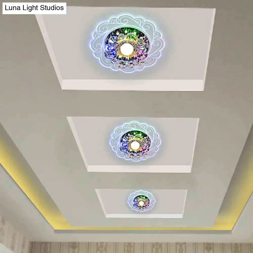 Clear Crystal Floral LED Flush Mount Ceiling Light for Entryway