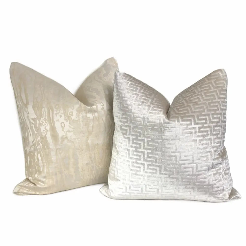 (CLEARANCE) Astrid Cream & Ivory Woodgrain Moire Pillow Cover