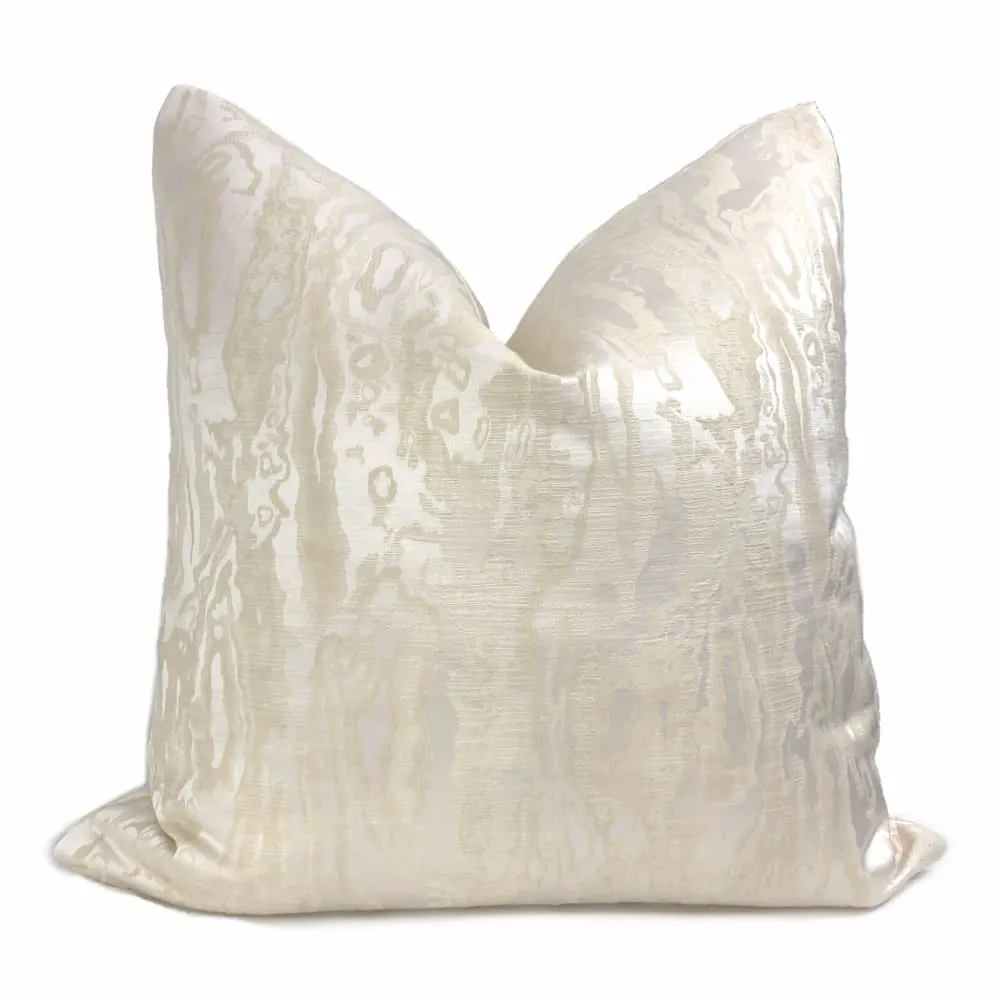 (CLEARANCE) Astrid Cream & Ivory Woodgrain Moire Pillow Cover